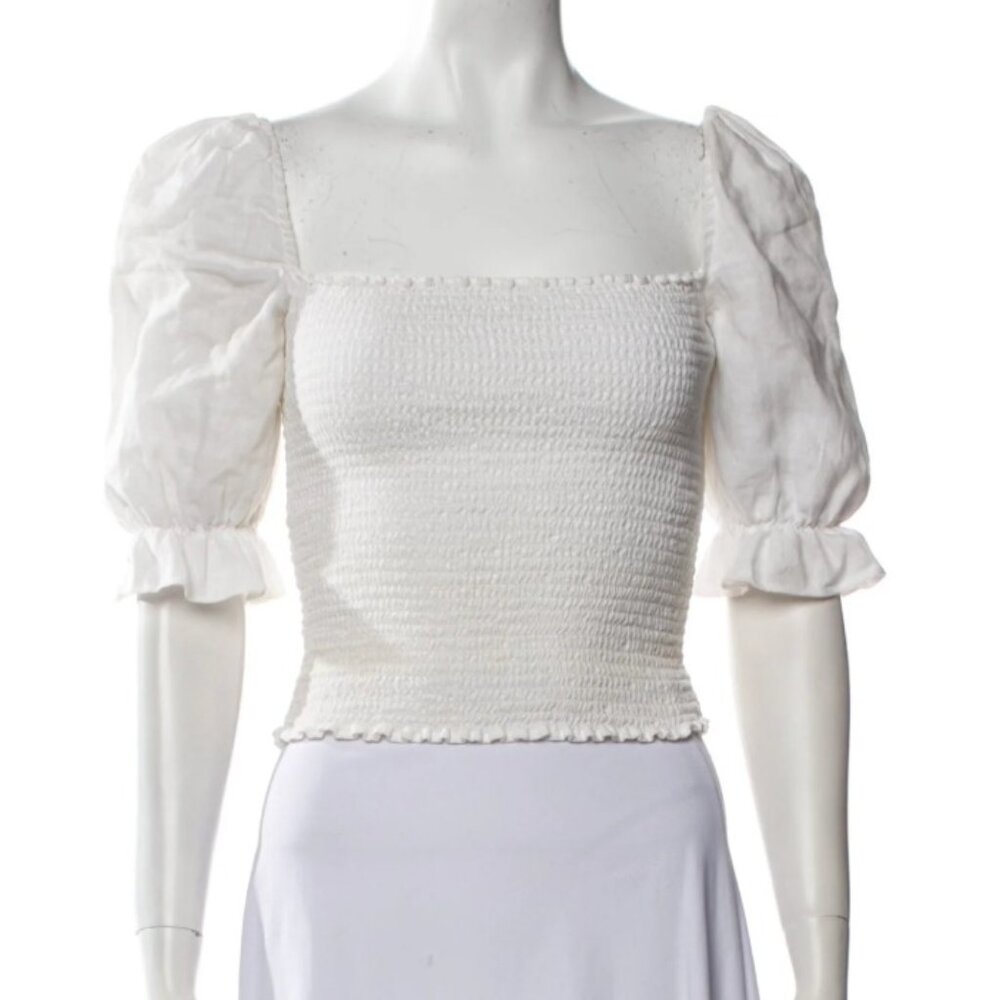 Linen Reformation Smocked Top - White Cottagecore - Medium